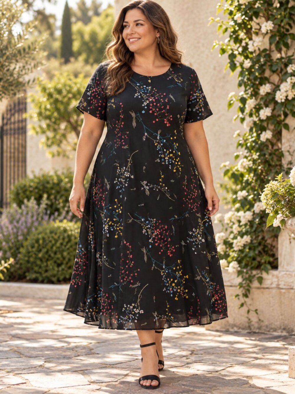 Jessica Howard Dress 20 Black Floral Midi Fit Flare Plus Autumn Wedding Guest